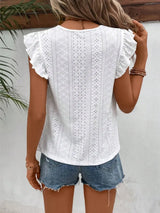 Eyelet Round Neck Cap Sleeve Top - Trendsi - Flyclothing LLC