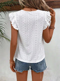 Eyelet Round Neck Cap Sleeve Top - Trendsi - Flyclothing LLC