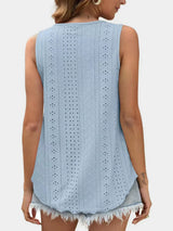 Florira Eyelet Round Neck Tank - Trendsi - Flyclothing LLC
