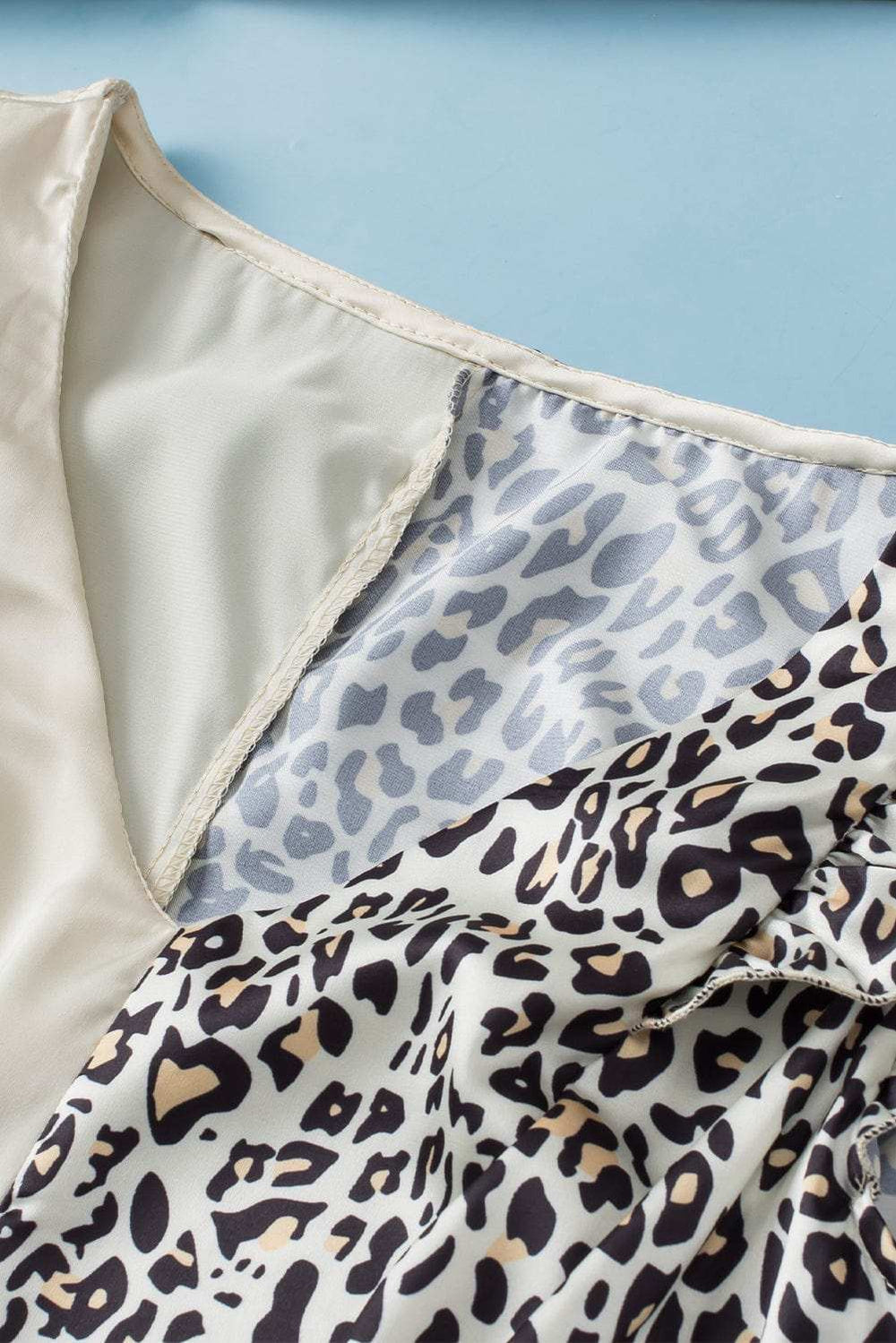 Ruffled Leopard V-Neck Cap Sleeve Blouse - Trendsi - Flyclothing LLC