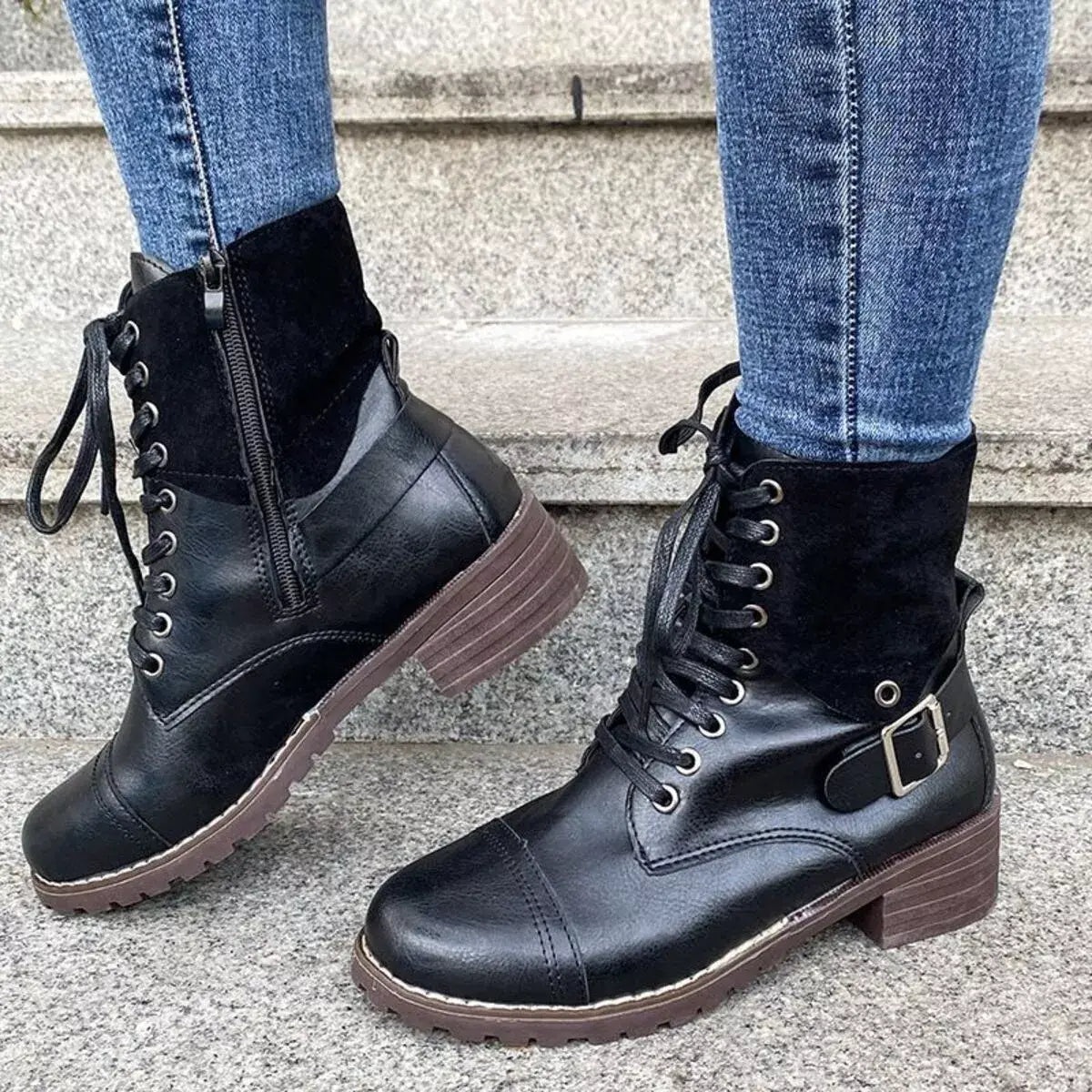 Lace-Up Block Heels Boots - Trendsi - Flyclothing LLC