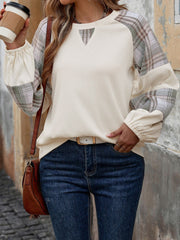 Perfee Plaid Round Neck Long Sleeve Sweatshirt - Trendsi