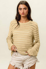 BiBi Round Neck Openwork Knit Cover Up - Trendsi - Flyclothing LLC