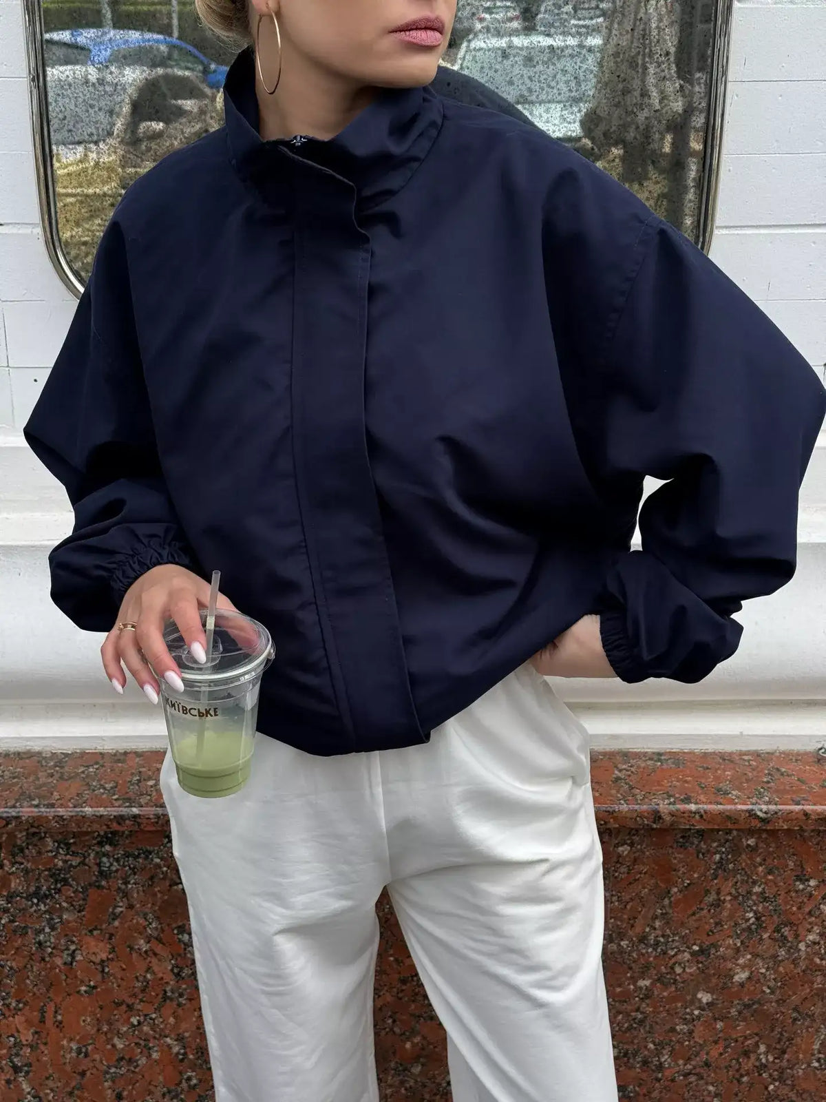 Zip Up Dropped Shoulder Jacket - Trendsi - Flyclothing LLC