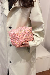 Floral Quilted Clutch with Plaid Lining - Trendsi