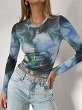 Tie-Dye Round Neck Long Sleeve T-Shirt - Trendsi