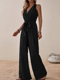 Tied Surplice Sleeveless Wide Leg Jumpsuit - Trendsi - Flyclothing LLC