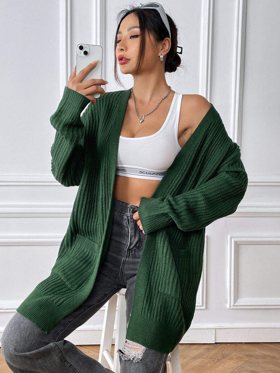 Open Front Long Sleeve Cardigan - Trendsi - Flyclothing LLC