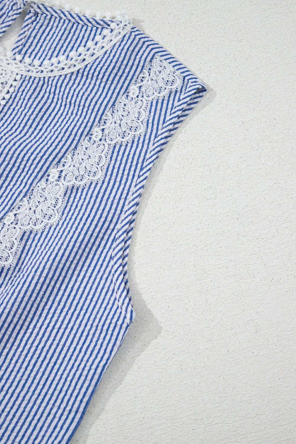 Stripe Lace Patchwork Crew Neck Sleeveless Top - Trendsi - Flyclothing LLC