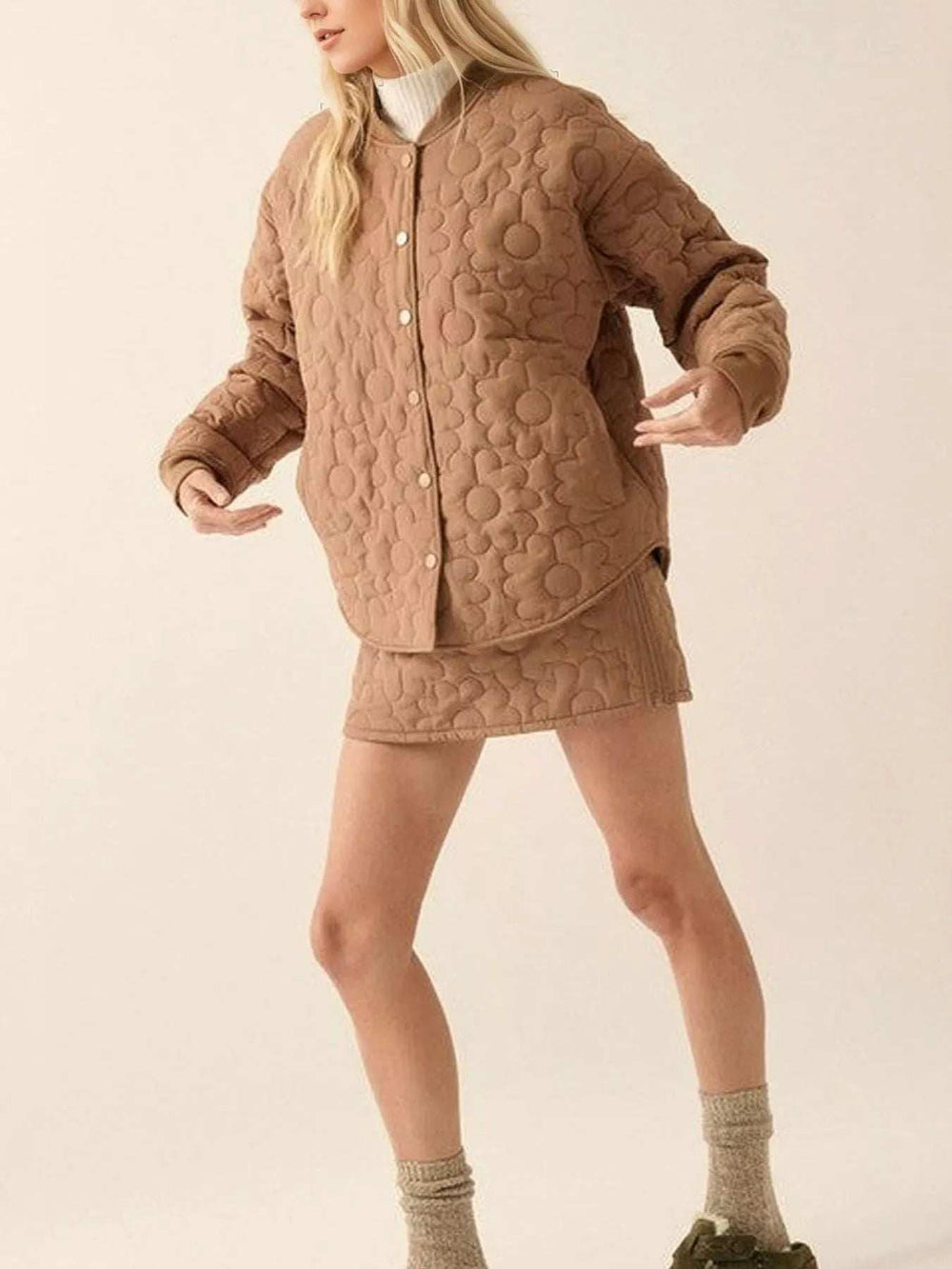 Textured Snap Down Outerwear - Trendsi - Flyclothing LLC