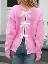 Bow-Back Round Neck Sweater - Trendsi - Flyclothing LLC