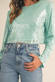 MABLE Shoulder Padded Sequin Crop Top - Trendsi - Flyclothing LLC