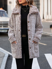 Pocketed Collared Neck Long Sleeve Plush Jacket - Trendsi