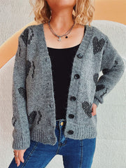 Heart Button Up Long Sleeve Cardigan - Trendsi