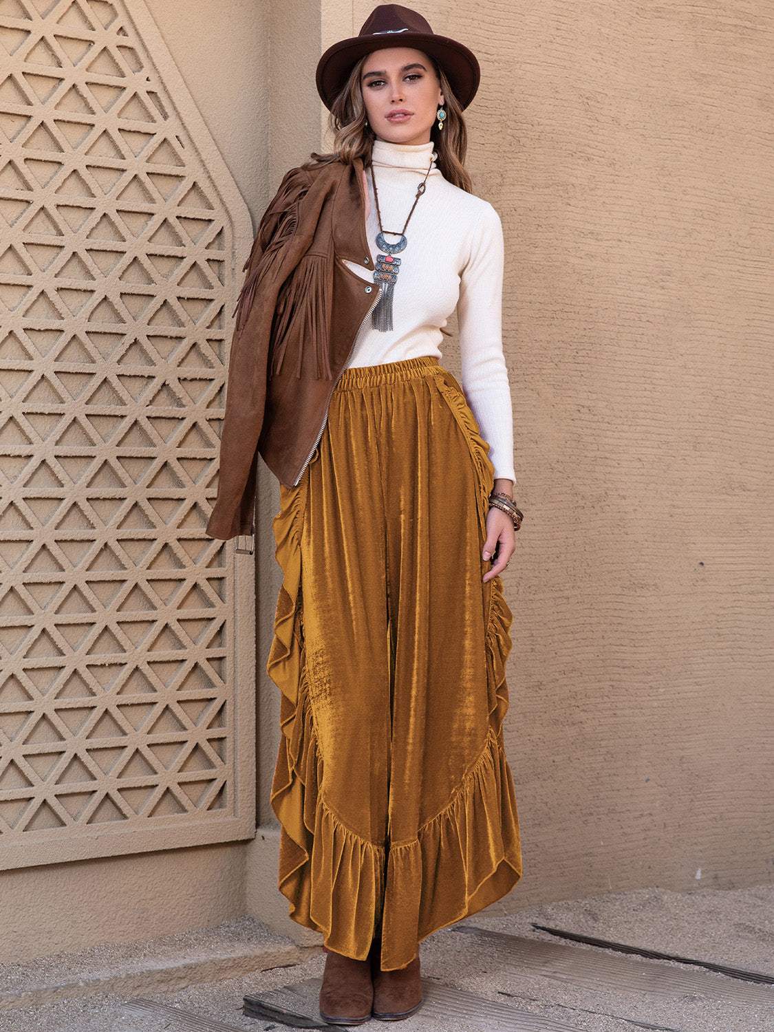 Slit Ruffled Wide Leg Pants - Trendsi - Flyclothing LLC
