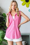 Heimish Full Size Texture Button Up Sleeveless Top - Trendsi