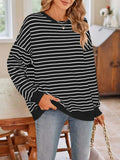 Striped Round Neck Long Sleeve Sweatshirt - Trendsi - Flyclothing LLC