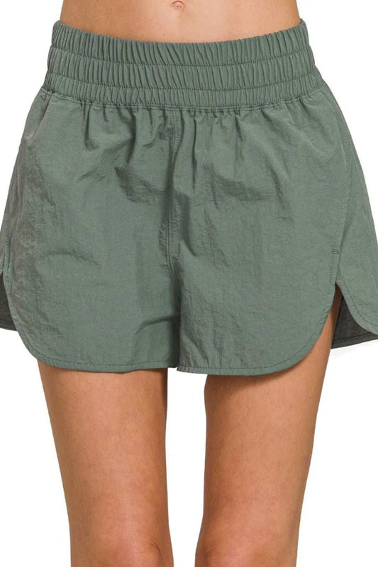 Zenana Windbreaker Smocked Waistband Running Shorts - Trendsi - Flyclothing LLC
