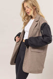 HYFVE Herringbone Mixed Media Contrast Long Sleeve Blazer - Trendsi - Flyclothing LLC