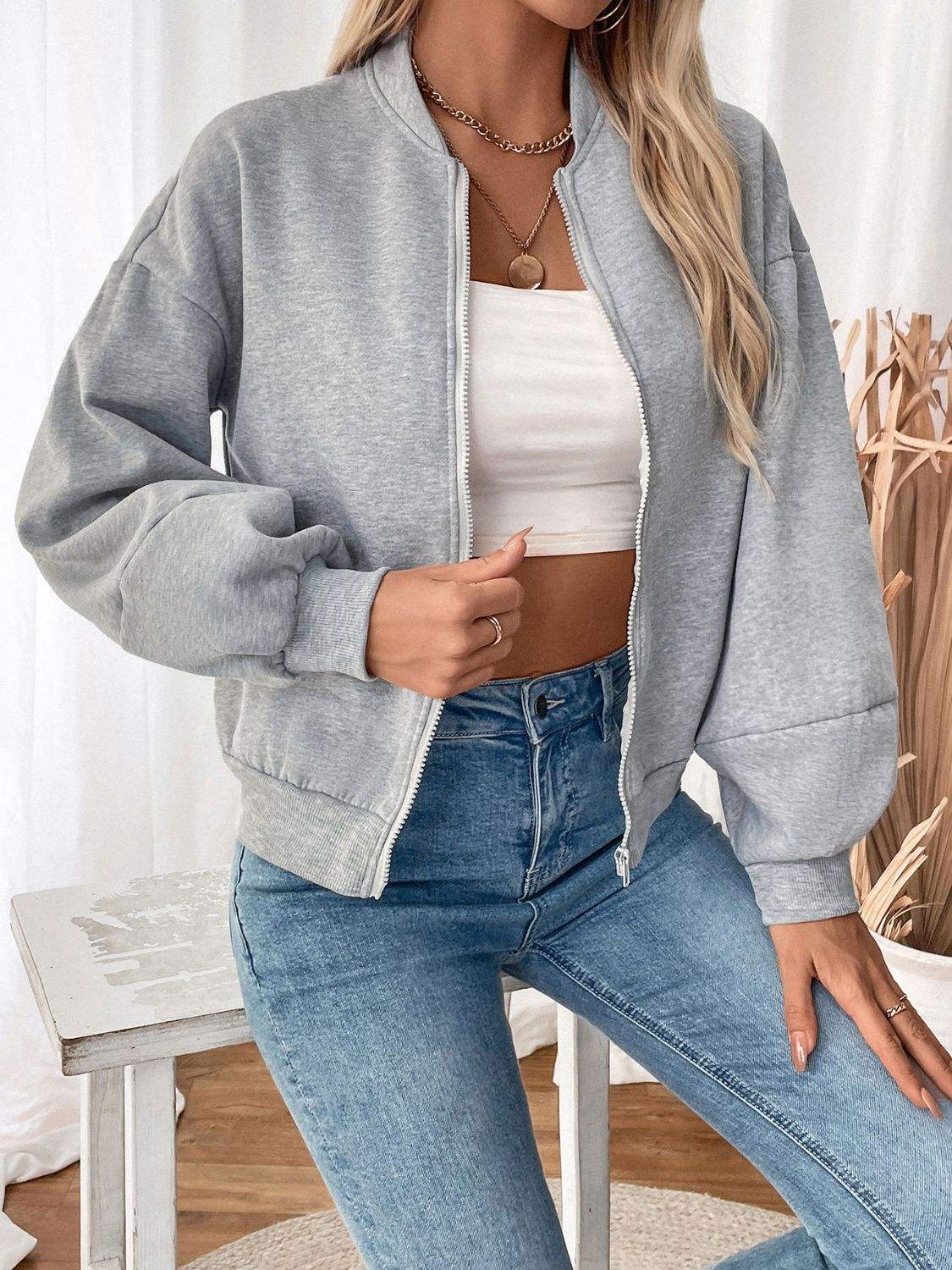 Perfee Zip Up Long Sleeve Sweatshirt - Trendsi - Flyclothing LLC