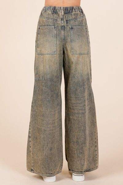 Mittoshop Washed Wide Leg Jeans with Pockets - Trendsi - Flyclothing LLC