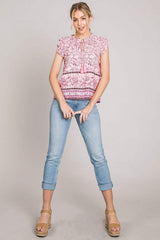 Cotton Bleu by Nu Lab Print Ruffle Sleeve Detail Blouse - Trendsi - Flyclothing LLC