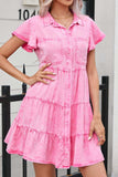 Collared Neck Button Down Mini Denim Dress - Trendsi - Flyclothing LLC