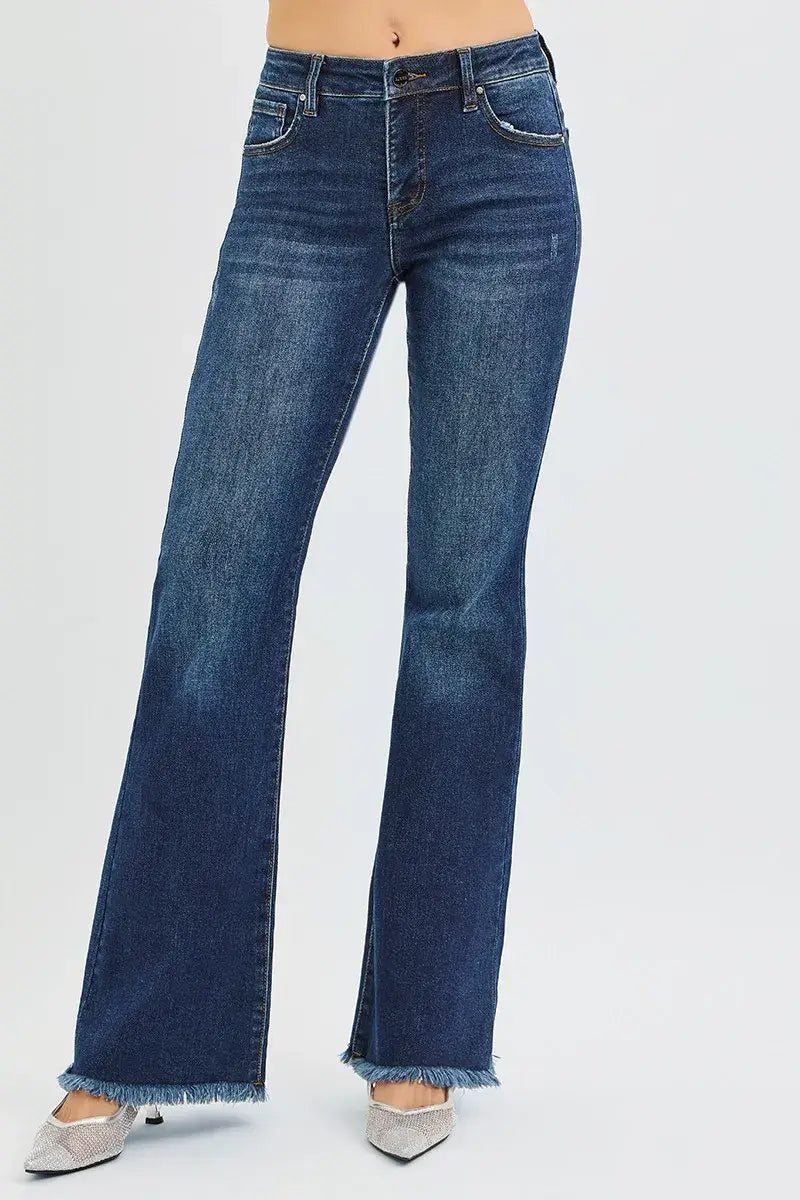 RISEN Full Size Tummy Control Mid Rise Flare Jeans Plus Size - Trendsi - Flyclothing LLC