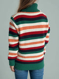 Contrast Stripes Turtleneck Long Sleeve Sweater - Trendsi - Flyclothing LLC