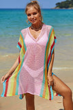 Double Take Openwork Striped Slit Knit Cover Up - Trendsi - Flyclothing LLC