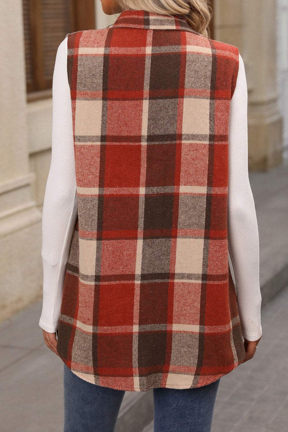 Plaid Button Up Vest Coat - Trendsi - Flyclothing LLC