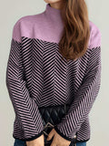 Contrast Turtleneck Long Sleeve Sweater - Trendsi - Flyclothing LLC
