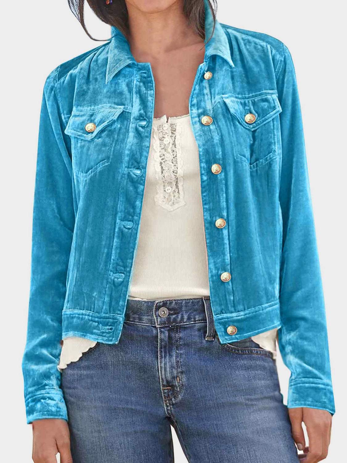 Button Up Long Sleeve Jacket with Chest Pockets - Trendsi - Flyclothing LLC