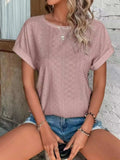 Eyelet Round Neck Short Sleeve Top - Trendsi - Flyclothing LLC
