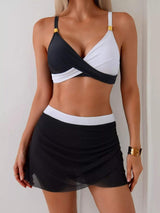 Two Tone Cami and Skort Swim Set - Trendsi - Flyclothing LLC