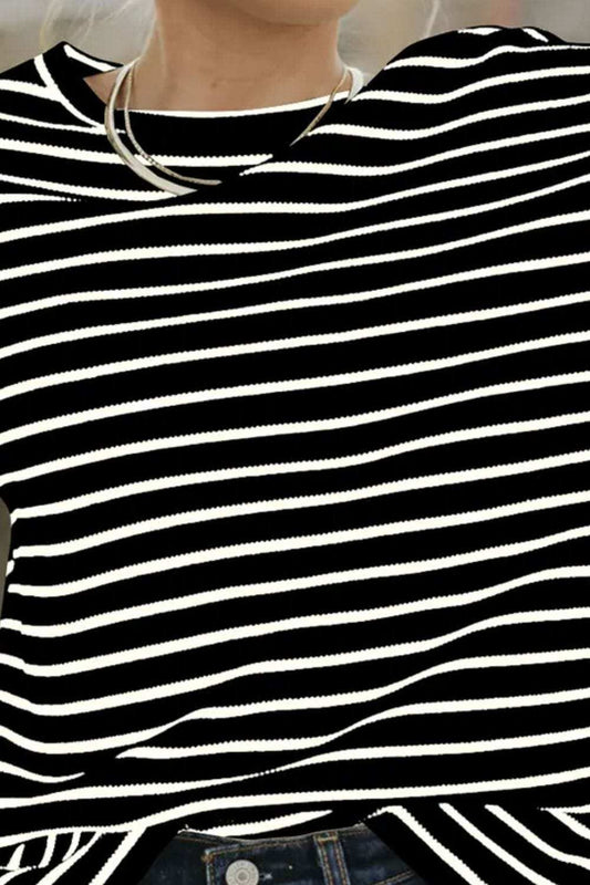 Striped Round Neck Dropped Shoulder Top - Trendsi - Flyclothing LLC