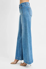 RISEN Full Size Mid Rise Wide Front Patch Pocket Jeans Plus Size - Trendsi - Flyclothing LLC