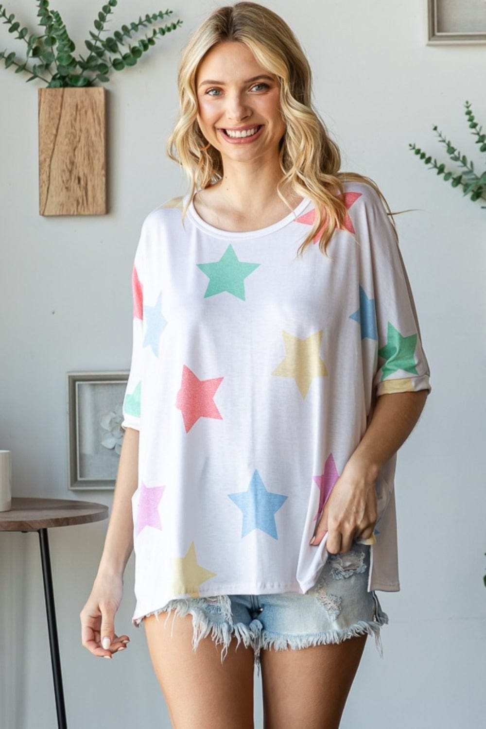HOPELY Full Size Multi Colored Star Print T-Shirt - Trendsi - Flyclothing LLC