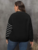 Plus Size Striped V-Neck Sweater - Trendsi - Flyclothing LLC