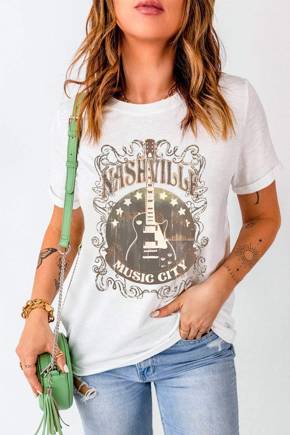 Guitar Graphic Round Neck Short Sleeve T-Shirt - Trendsi - Flyclothing LLC