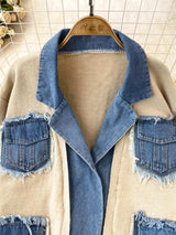 Raw Hem Denim Pocket Patchwork Cardigan - Trendsi - Flyclothing LLC