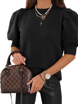 Mandy Mock Neck Puff Sleeve Sweater - Trendsi - Flyclothing LLC