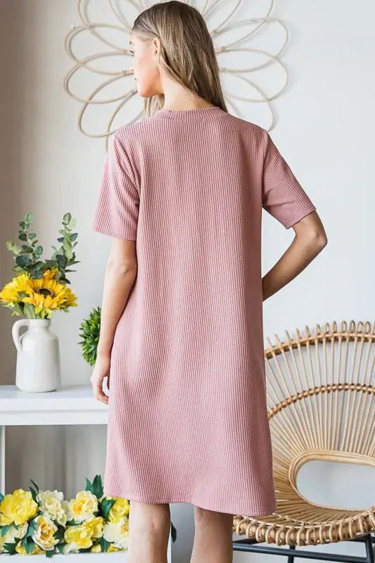Heimish Full Size Solid Ribbed Mini Dress with Button Plus Size - Trendsi - Flyclothing LLC
