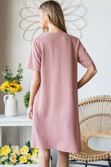 Heimish Full Size Solid Ribbed Mini Dress with Button Plus Size - Trendsi - Flyclothing LLC