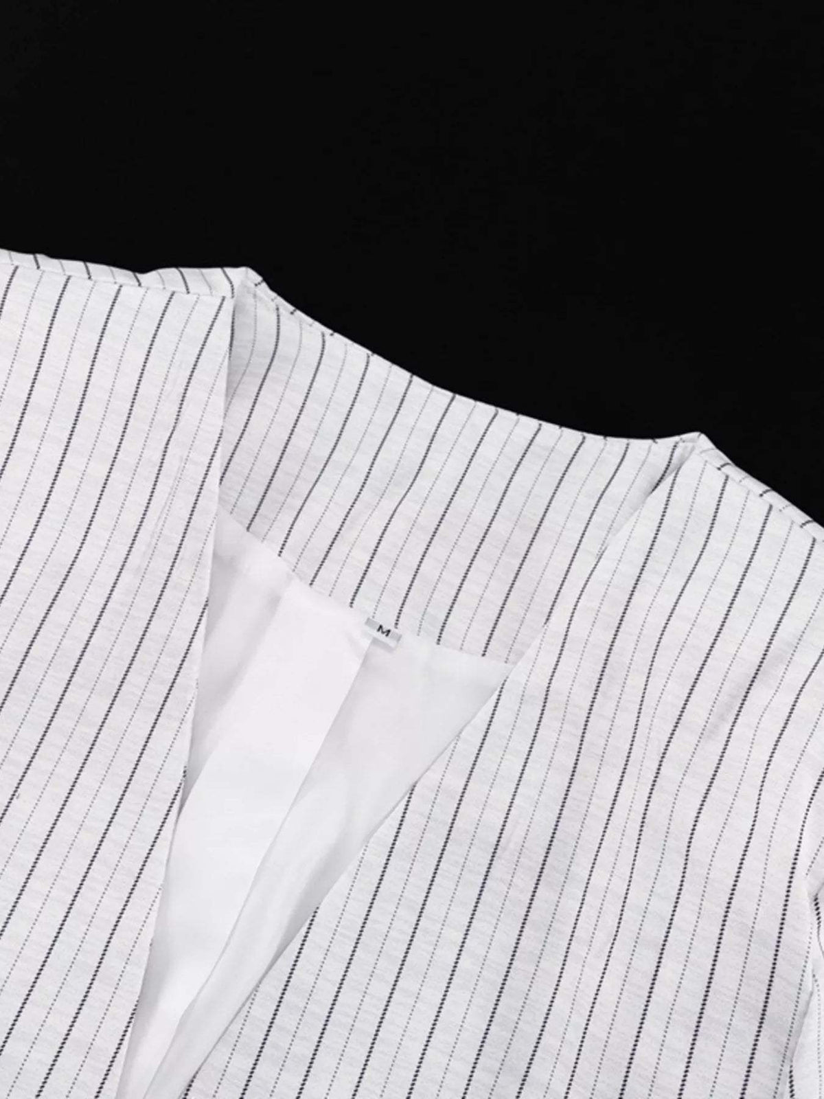 Pinstripe Cropped Blazer and Pleated Shorts Set - Trendsi - Flyclothing LLC