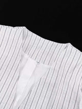 Pinstripe Cropped Blazer and Pleated Shorts Set - Trendsi - Flyclothing LLC