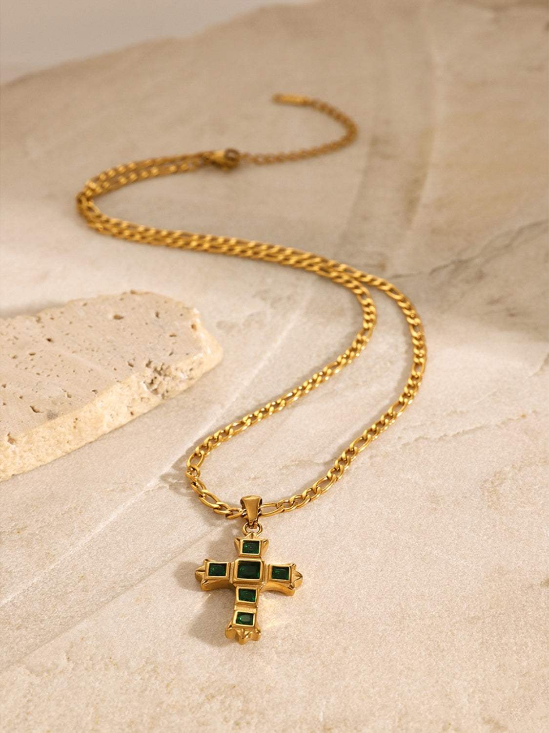 Stainless Steel Zircon Cross Pendant Necklace - Trendsi - Flyclothing LLC