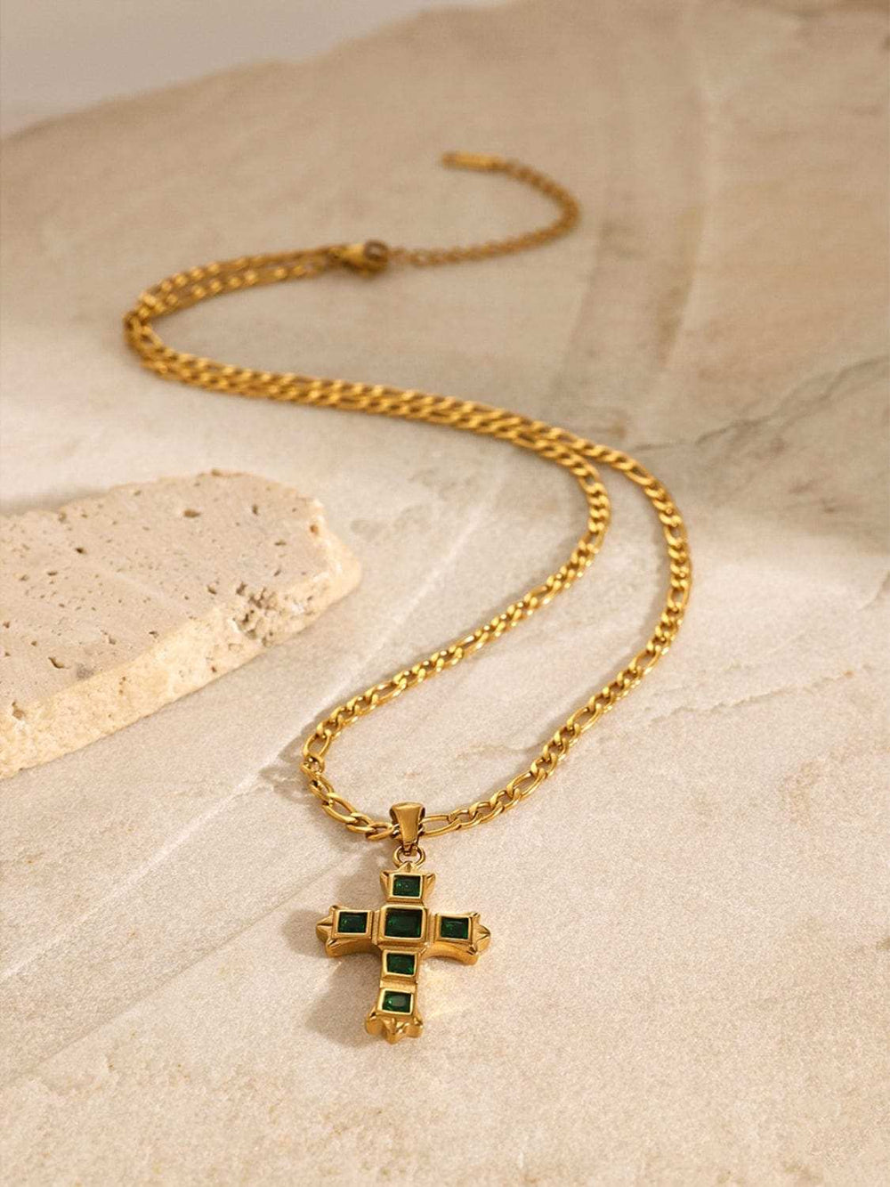 Stainless Steel Zircon Cross Pendant Necklace - Trendsi - Flyclothing LLC