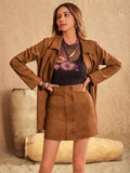 Button Up Collared Neck Jacket and Skirt Set - Trendsi