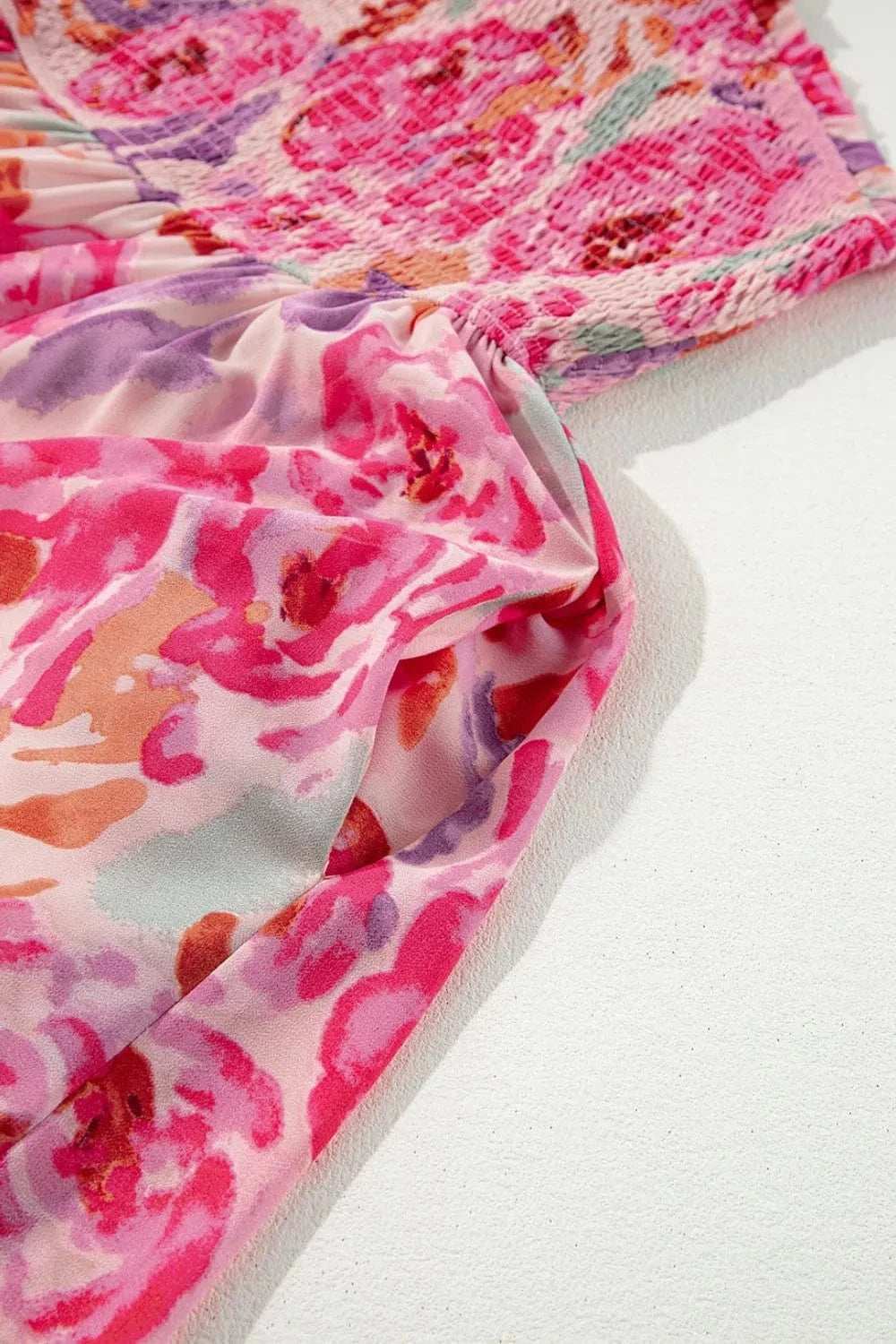 Floral Print Shirred One Shoulder Maxi Dress - Trendsi - Flyclothing LLC